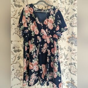 Shein Plus Floral Print Butterfly Sleeve A-line Dress
